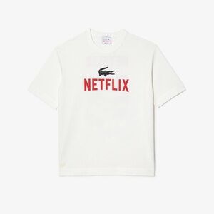 Lacoste White Tee with Red NETFLIX Logo